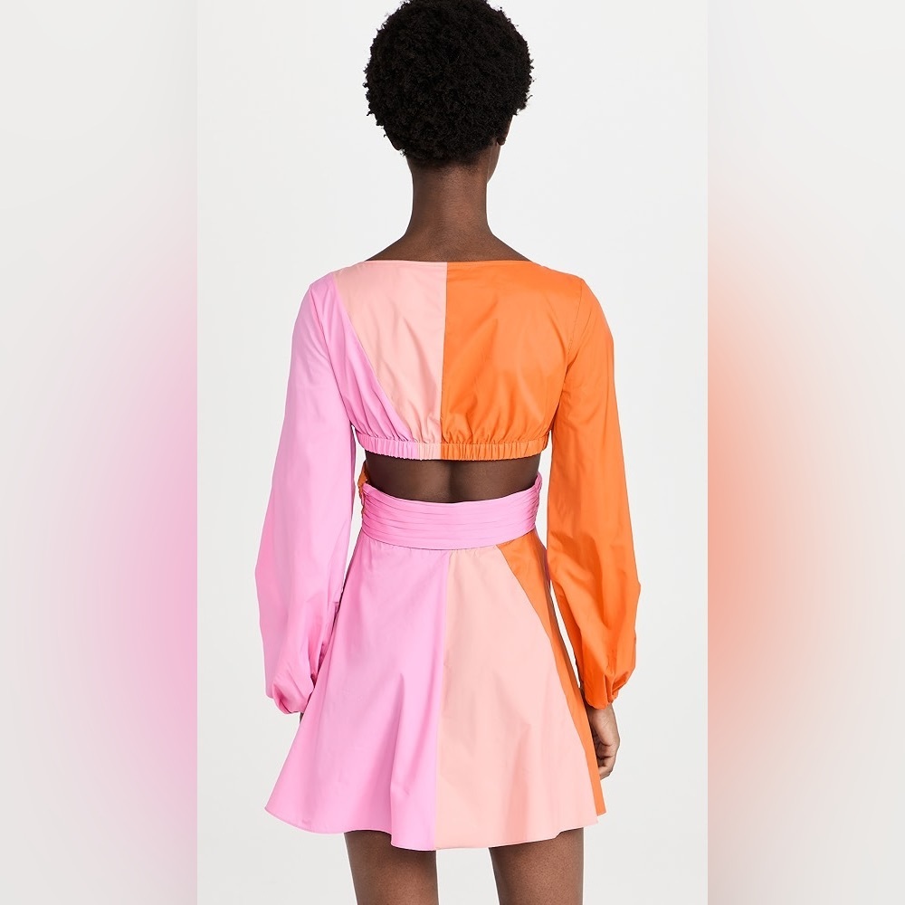 NWOT Staud Long Sleeve Gulf Mini Dress Tangerine Grapefruit Petal Pink/Orange 00 - Picture 3 of 4